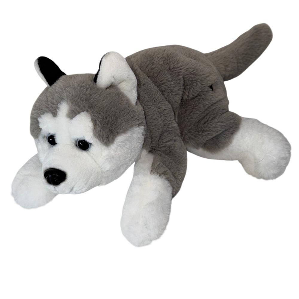 FAO Schwarz Husky Plush Toy Unisex 15in Grey Excellent Floppy Stuffed Animal Dog